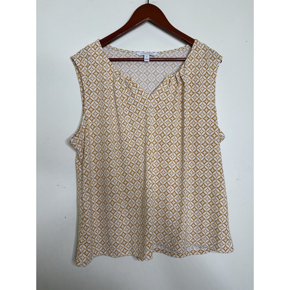 41 Hawthorn Woman’s Size XXL Sleeveless Blouse Geometric Mustard White